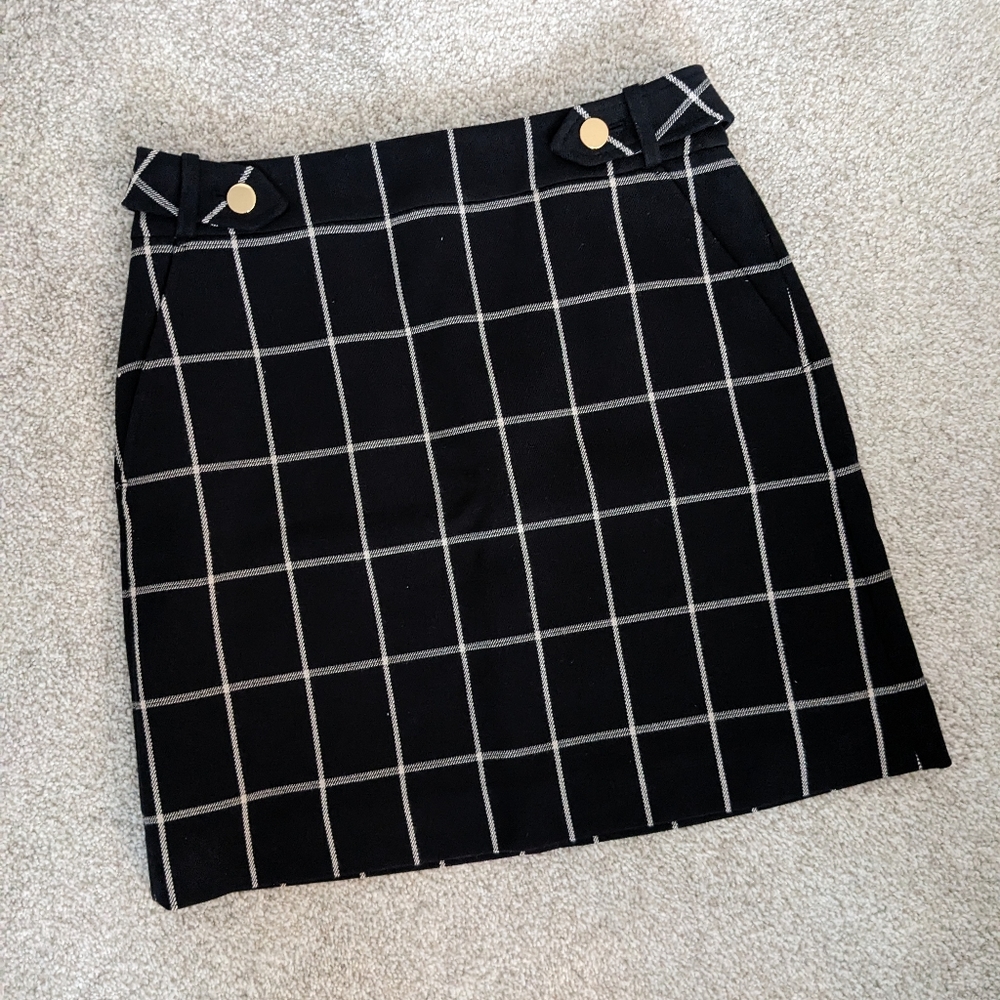 Loft Black and White Plaid Skirt